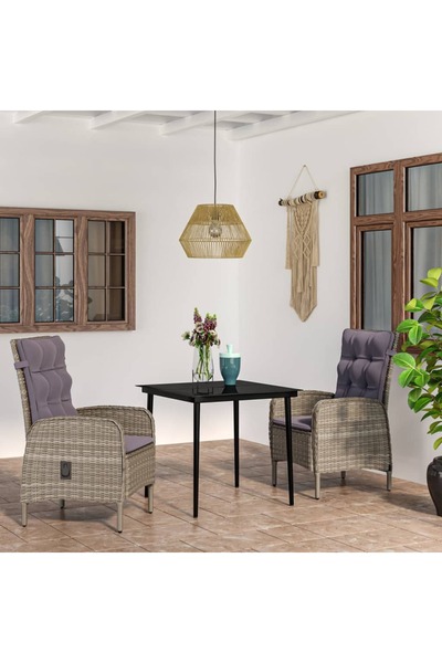 Concept Set mobilier de grădină, cu perne, 3 piese, gri și negru