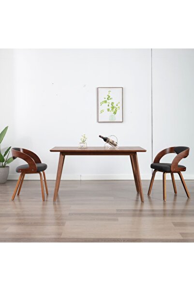 Concept Scaune de bucătărie, 2 buc., gri închis, lemn curbat & textil