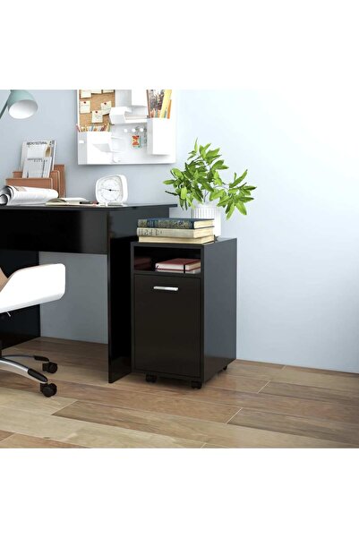 Concept Πλαϊνό ντουλάπι με ρόδες, μαύρο, 33x38x60 cm, μοριοσανίδα