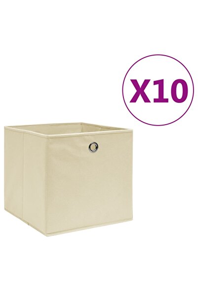 Concept Κουτιά αποθήκευσης, 10 τεμ., κρεμ, 28x28x28 cm, μη υφασμένο υλικό