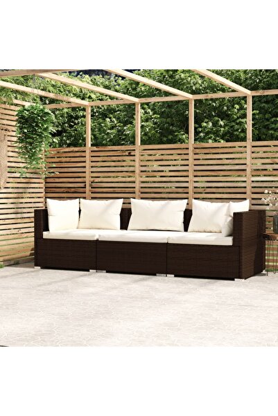 Concept Τριθέσιος καναπές με μαξιλάρια, καφέ, πολυρατάν