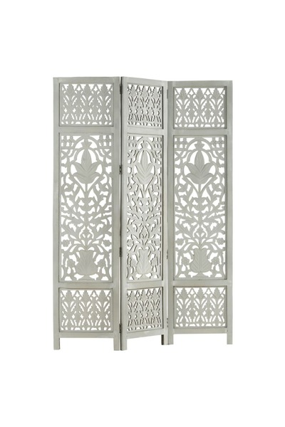 Concept Paravan cameră sculptat manual 3 panouri gri 120x165 cm mango