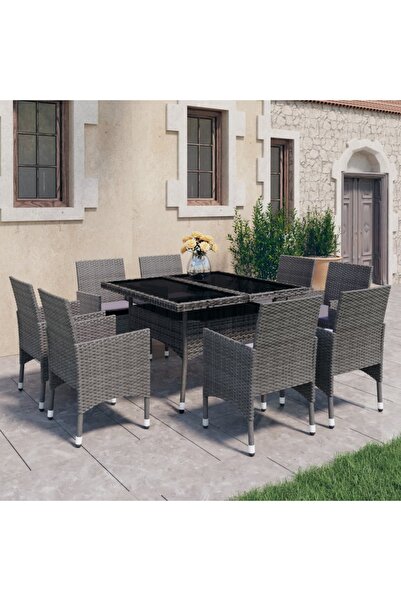 Concept Set mobilier de grădină, 9 piese, gri, poliratan și sticlă