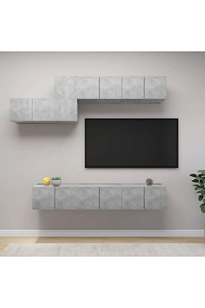 Concept Set dulap TV, 7 piese, gri beton, PAL
