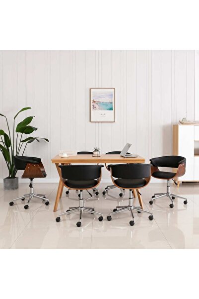 Concept Περιστρεφόμενες καρέκλες κουζίνας, 6 τεμ., μαύρες, οικολογικό Δερμάτινο