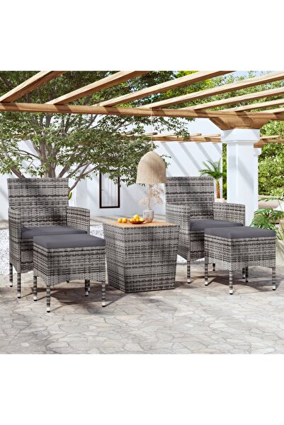 Concept Set mobilier bistro, 5 piese, gri, poliratan și lemn acacia