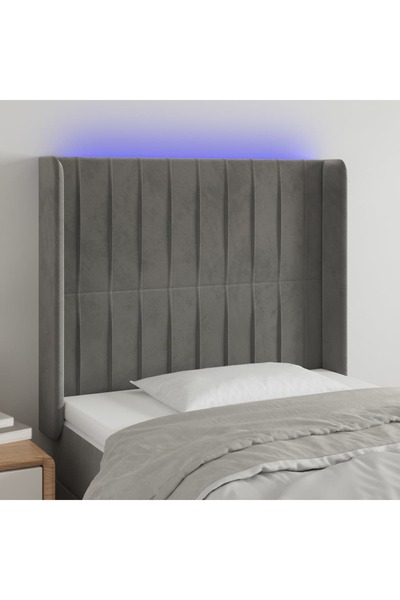 Concept Tăblie de pat cu LED, gri deschis, 103x16x118/128 cm, catifea