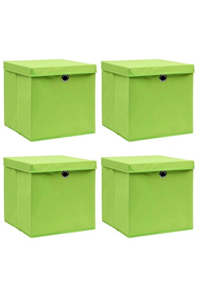 Concept Κουτιά αποθήκευσης με καπάκια, 4 τεμ., πράσινο, 32x32x32 cm, ύφασμα