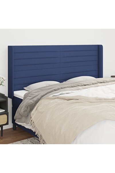 Concept Tăblie de pat cu aripioare, albastru, 183x16x118/128 cm, textil