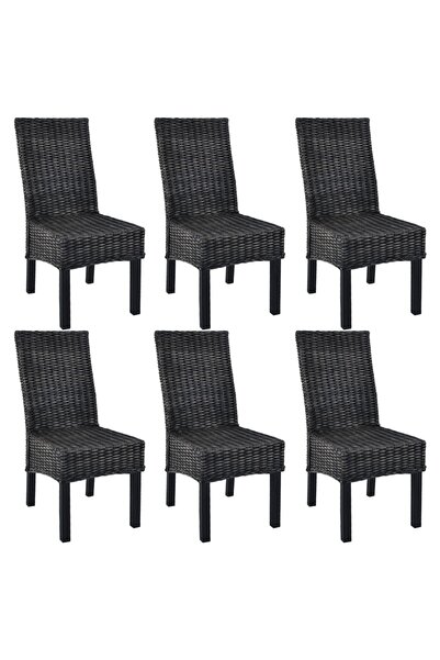 Concept Καρέκλες κουζίνας, 6 τεμάχια, μαύρες, rattan Kubu και ξύλο μάνγκο