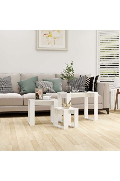 Concept Mese suprapuse, 3 buc., alb extralucios, lemn compozit