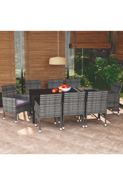 Concept Σετ τραπεζιού κήπου με μαξιλάρια, 9 τεμάχια, γκρι, πολυεστέρας