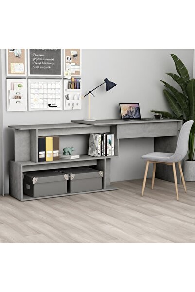 Concept Γωνιακό γραφείο, γκρι σκυροδέματος, 200 x 50 x 76 cm, μοριοσανίδα