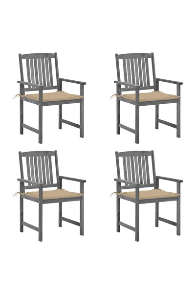 Concept Καρέκλες σκηνοθέτη με μαξιλάρια, 4 τεμ., γκρι, μασίφ ξύλο ακακίας