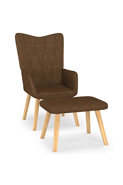 Concept Πολυθρόνα με σκαμπό, καφέ, υφασμάτινη