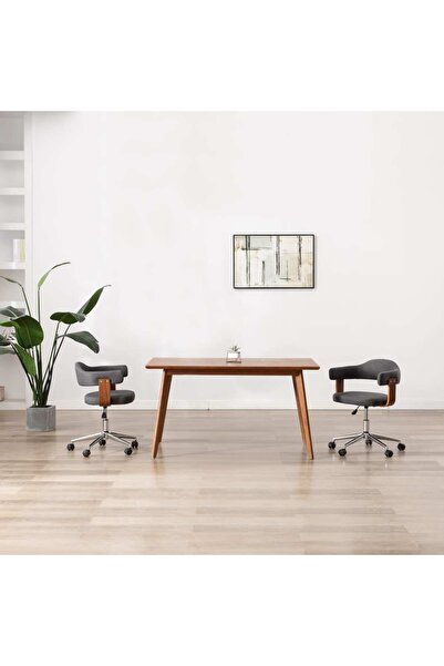 Concept Scaun de birou pivotant, gri, lemn curbat și material textil