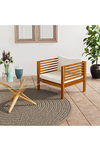 Concept Καρέκλα κήπου με μαξιλάρια σε κρεμ χρώμα, από μασίφ ξύλο ακακίας