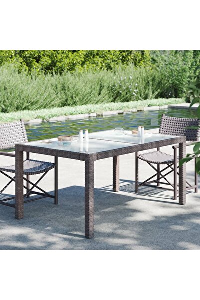 Concept Τραπέζι κήπου καφέ 150x90x75 εκ. από σκληρυμένο γυαλί και πολυρατάν