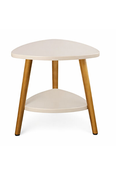 BASE Masă laterală modernă cu 2 rafturi, blat alb și picioare din lemn, 50 x ...