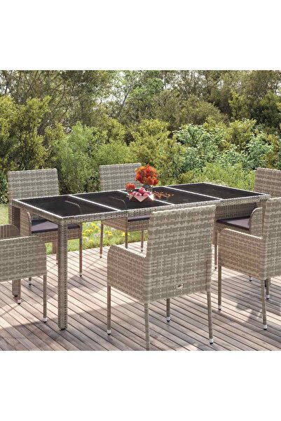 Concept Masă de grădină cu blat din sticlă gri, 190x90x75 cm, poliratan