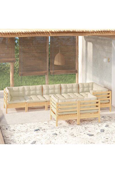 Concept Set mobilier grădină cu perne crem, 8 piese, lemn masiv de pin