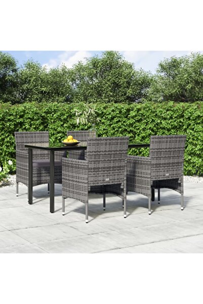 Concept Σετ τραπεζαρίας κήπου 5 τεμαχίων, γκρι και μαύρο