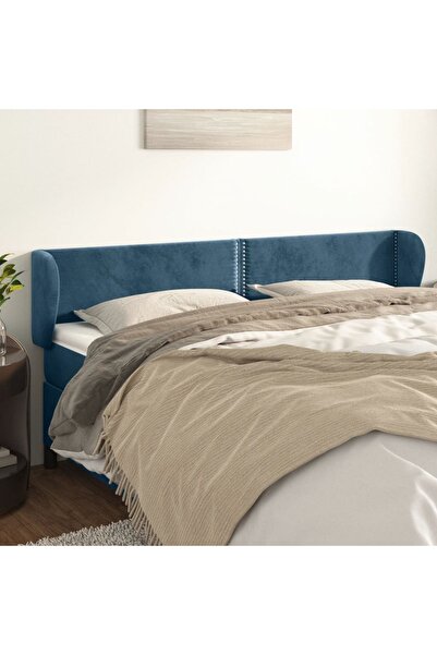 Concept Tăblie pat cu aripioare albastru închis 203x23x78/88 cm catifea