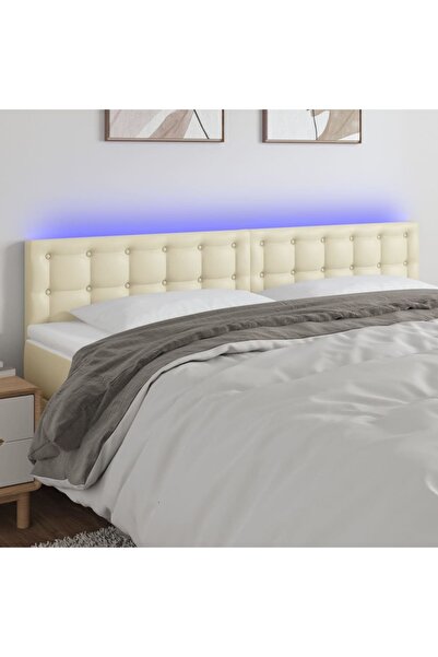 Concept Tăblie de pat cu LED, crem, 180x5x78/88 cm, piele ecologică