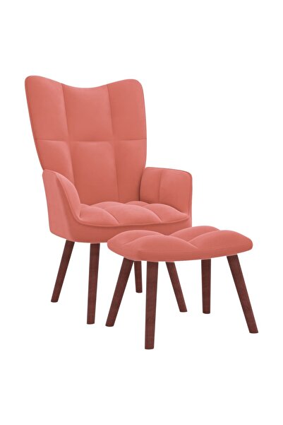 Concept Scaun de relaxare cu taburet, roz, catifea