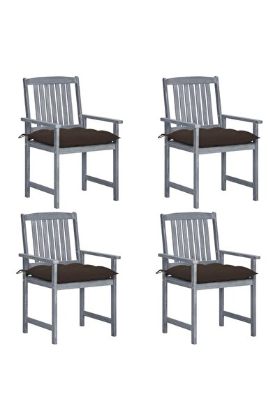 Concept Καρέκλες σκηνοθέτη με μαξιλάρια, 4 τεμ., γκρι, μασίφ ξύλο ακακίας