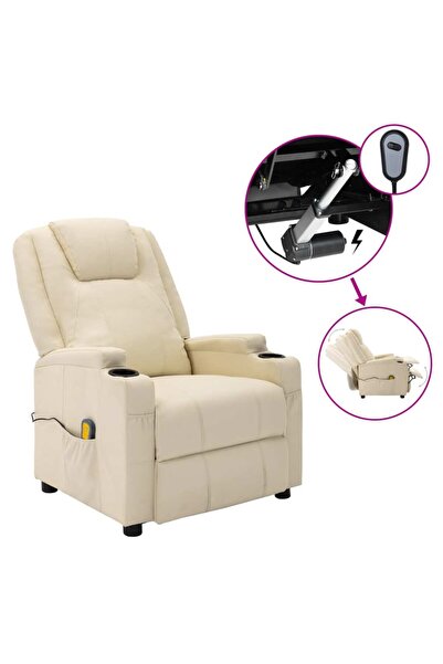 Concept Ηλεκτρική ανακλινόμενη πολυθρόνα μασάζ, κρεμ λευκό, οικολογικό Δερμάτινο