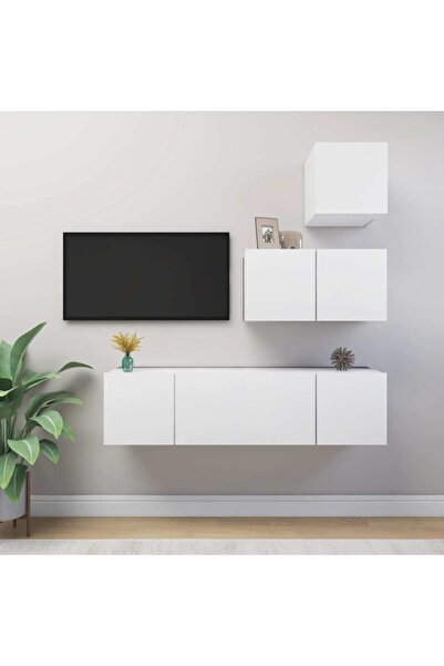 Concept Σετ ντουλαπιών τηλεόρασης, 4 τεμάχια, λευκό, μοριοσανίδα