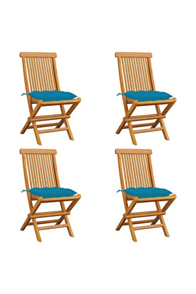 Concept Καρέκλες κήπου με ανοιχτόχρωμα μπλε μαξιλάρια, 4 τεμάχια, από μασίφ ξ...
