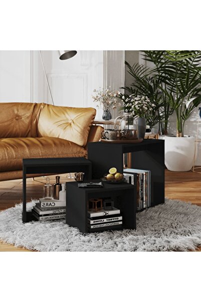 Concept Στοιβαζόμενα τραπεζάκια σαλονιού, 3 τεμ., μαύρα, μοριοσανίδα