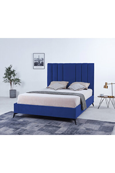 MarketMob Pat Deja Vu 180x200 cm, tapițat cu catifea, albastru, cu somieră in...