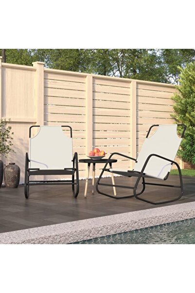 Concept Κουνιστές πολυθρόνες, 2 τεμ., κρεμ, ατσάλι και υφασμάτινη