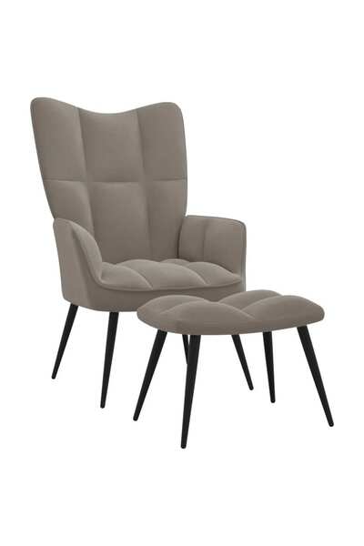 Concept Scaun de relaxare cu taburet, gri deschis, catifea