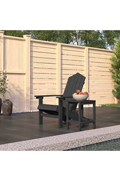 Concept Καρέκλα κήπου Adirondack με τραπέζι, ανθρακί, HDPE