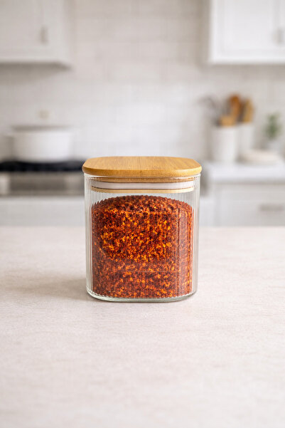 Kitchen Way Borosilicate with Bamboo Gaskets 750 ml Square Striped Jars Kw-114