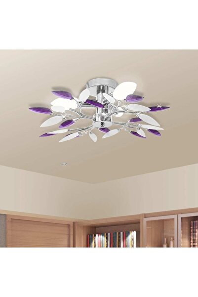 Concept Acrylic crystal chandelier in the shape of white and purple leaves fo...