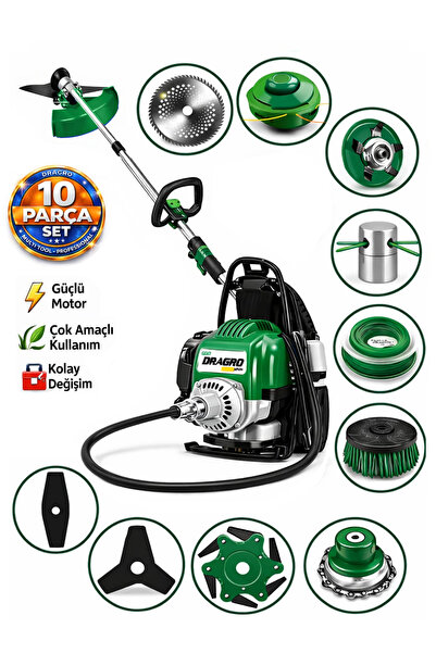 Dragro German DRG-10 + Sırt Tipi Benzinli Ot Çalı Çim Biçme Tırpanı + Full Se...