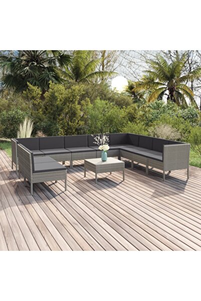 Concept Σετ επίπλων κήπου με μαξιλάρια, 11 τεμάχια, γκρι, πολυρατάν