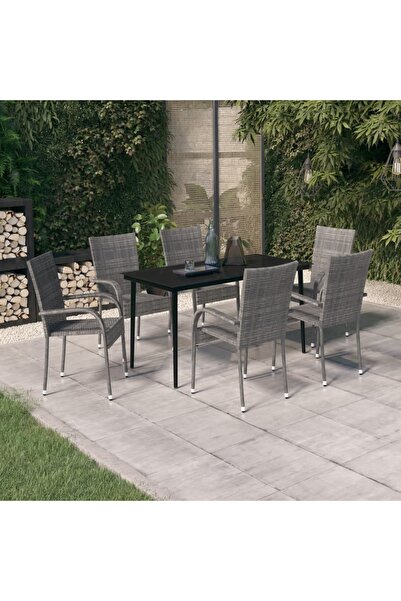 Concept Σετ επίπλων κήπου, 7 τεμάχια, γκρι και μαύρο