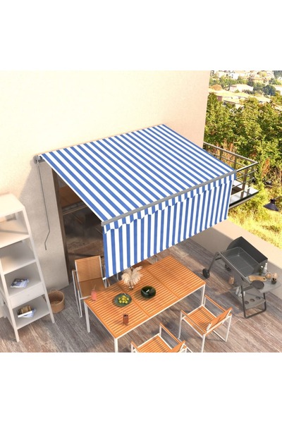 Concept Χειροκίνητη αναδιπλούμενη τέντα με στόρι, μπλε και άσπρο, 3,5x2,5 μ.