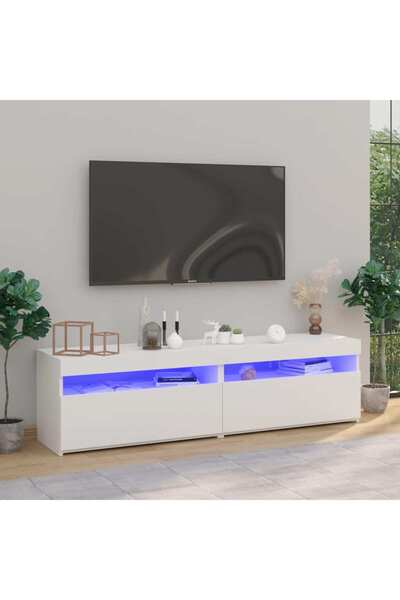 Concept Comode TV cu lumini LED, 2 buc., alb extralucios, 75x35x40 cm