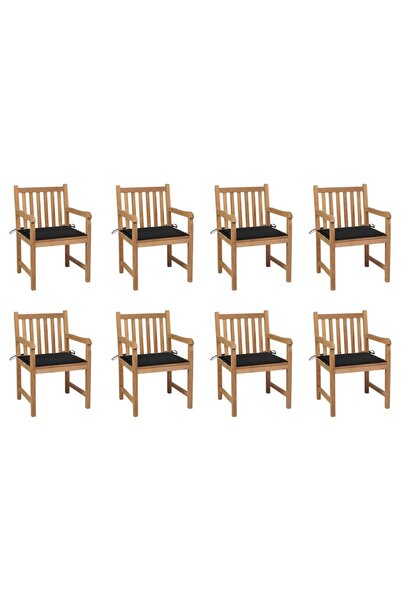 Concept Καρέκλες κήπου με μαύρα μαξιλάρια, 8 τεμάχια, από μασίφ ξύλο τικ