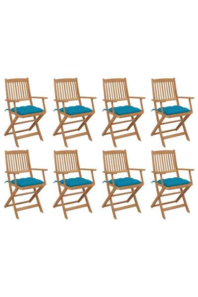 Concept Πτυσσόμενες καρέκλες εξωτερικού χώρου με μαξιλάρια, 8 τεμ., από μασίφ...