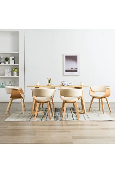 Concept Scaune de bucătărie, 6 buc crem, lemn curbat & piele ecologică