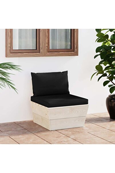 Concept Canapea de grădină din paleți, de mijloc, cu perne, lemn molid