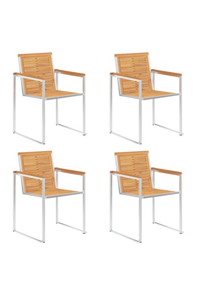 Concept Καρέκλες κήπου, 4 τεμ., από μασίφ ξύλο τικ και ανοξείδωτο ατσάλι